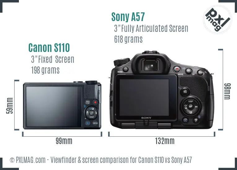 Canon S110 vs Sony A57 Screen and Viewfinder comparison