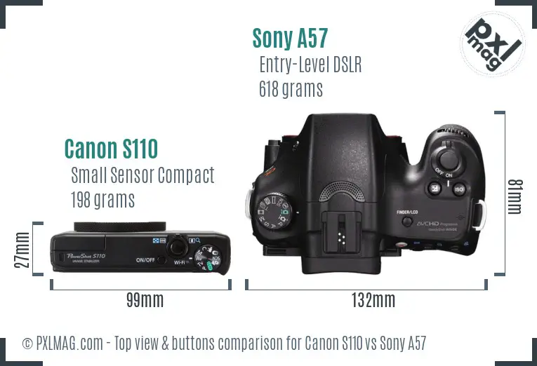 Canon S110 vs Sony A57 top view buttons comparison