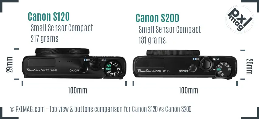Canon S120 vs Canon S200 top view buttons comparison