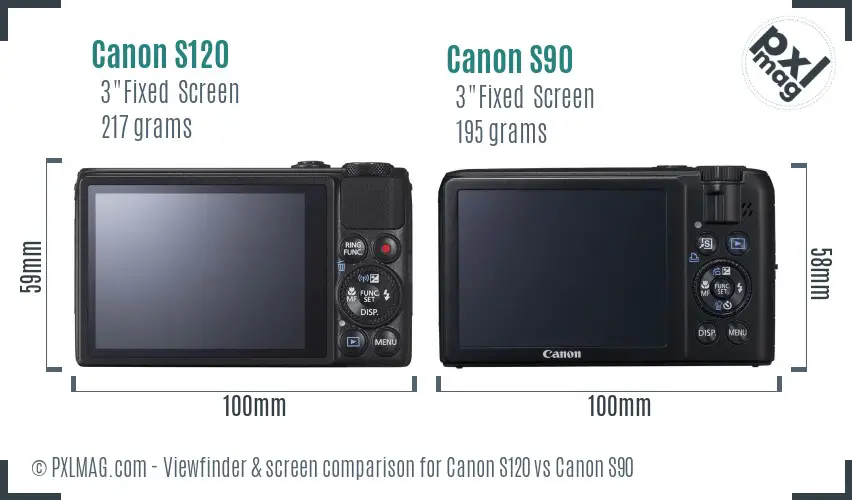 Canon S120 vs Canon S90 Screen and Viewfinder comparison