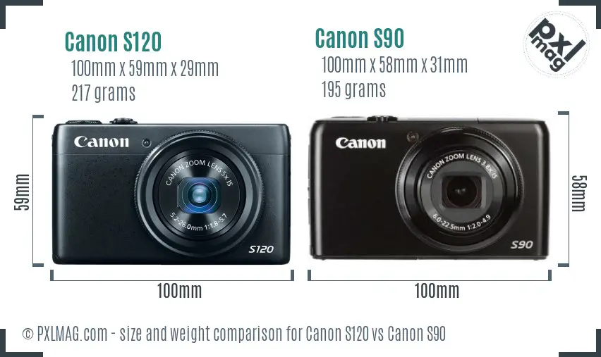 Canon S120 vs Canon S90 size comparison