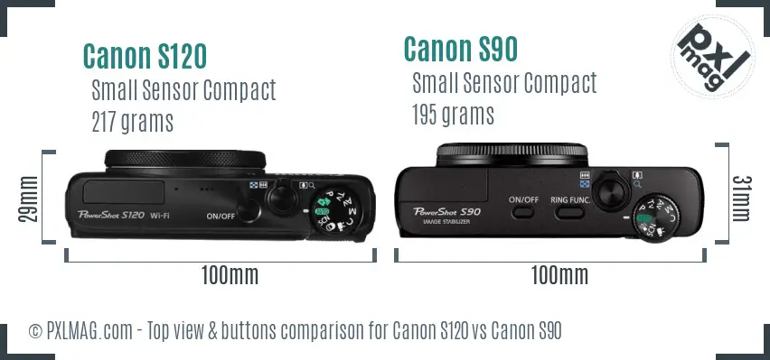 Canon S120 vs Canon S90 top view buttons comparison