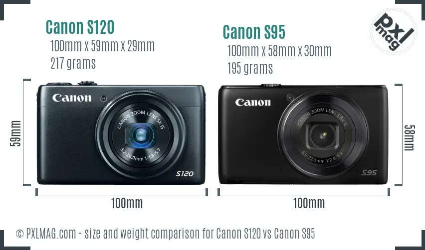 Canon S120 vs Canon S95 size comparison