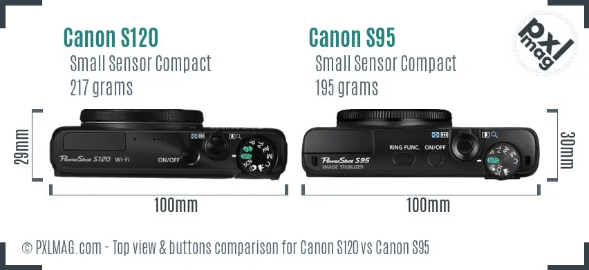 Canon S120 vs Canon S95 top view buttons comparison