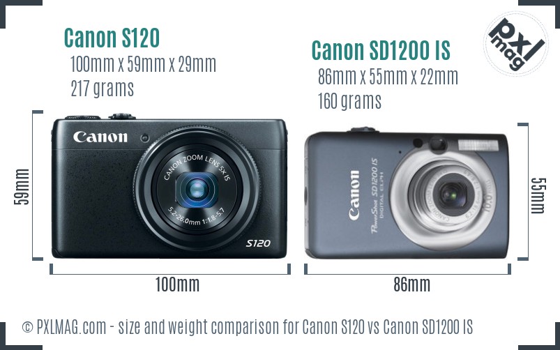Canon S120 vs Canon SD1200 IS size comparison