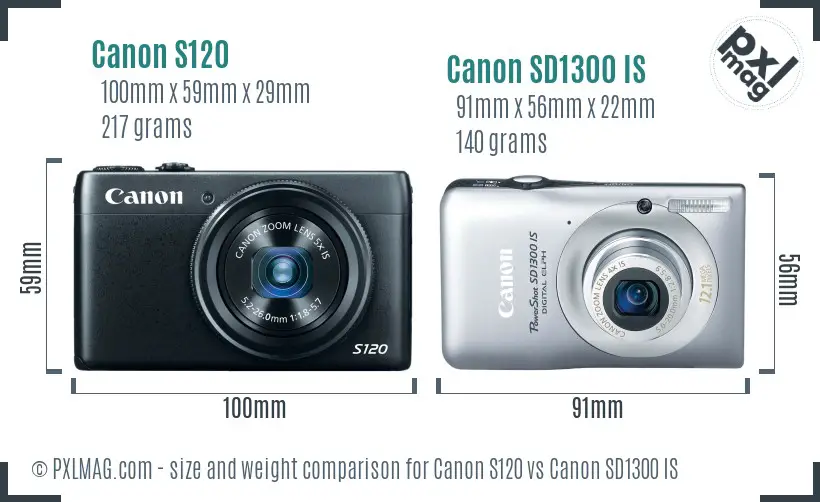 Canon S120 vs Canon SD1300 IS size comparison Canon S120 vs Canon SD1300 IS size comparison