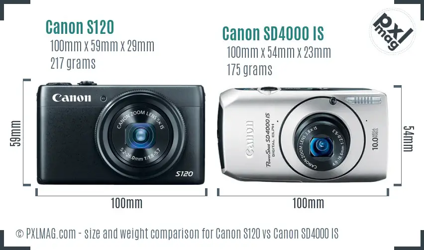 Canon S120 vs Canon SD4000 IS size comparison Canon S120 vs Canon SD4000 IS size comparison