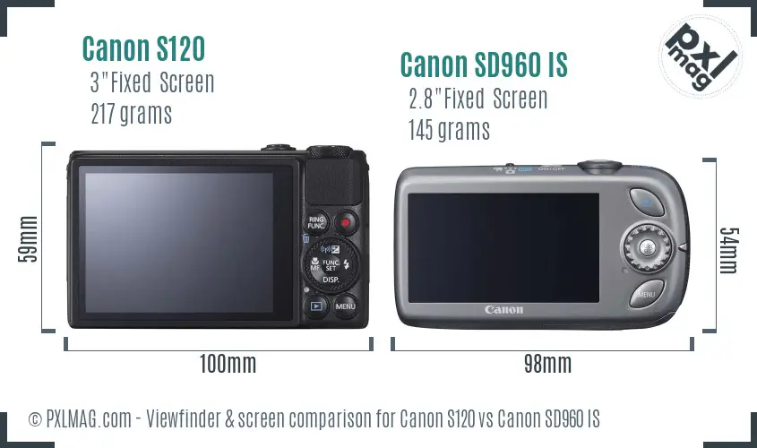Canon S120 vs Canon SD960 IS Screen and Viewfinder comparison
