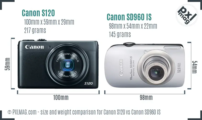 Canon S120 vs Canon SD960 IS size comparison