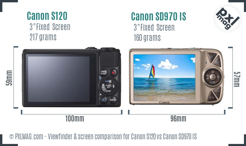 Canon S120 vs Canon SD970 IS Screen and Viewfinder comparison