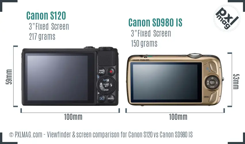 Canon S120 vs Canon SD980 IS Screen and Viewfinder comparison