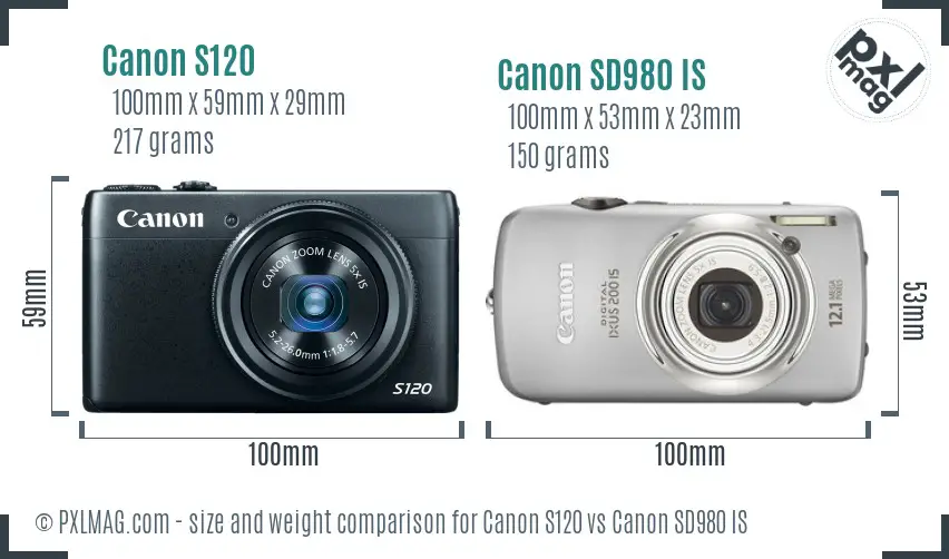 Canon S120 vs Canon SD980 IS size comparison