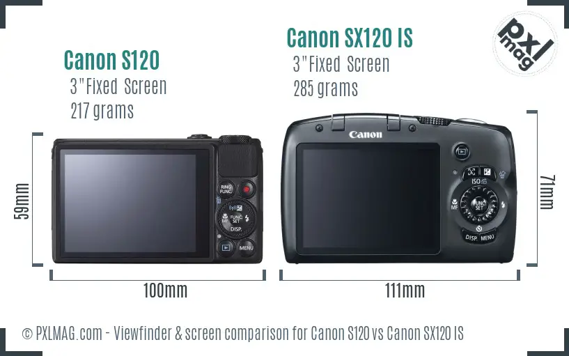 Canon S120 vs Canon SX120 IS Screen and Viewfinder comparison