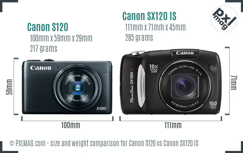 Canon S120 vs Canon SX120 IS size comparison