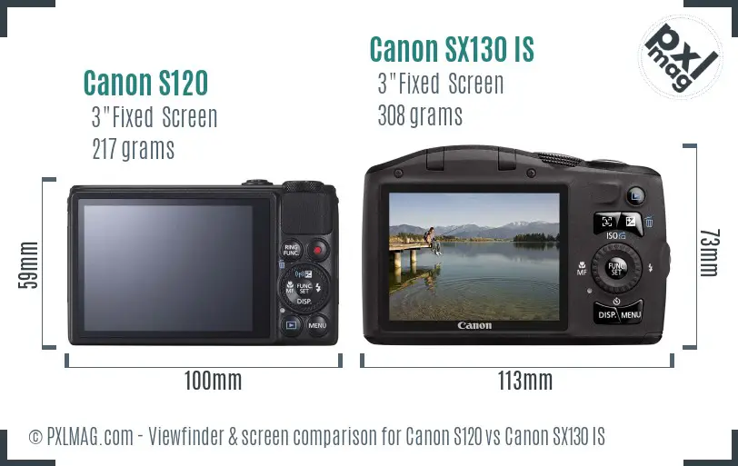 Canon S120 vs Canon SX130 IS Screen and Viewfinder comparison