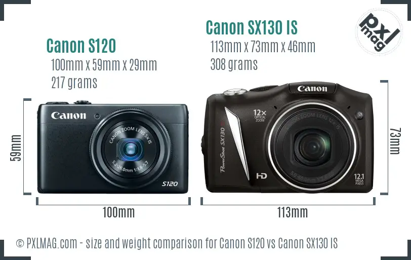 Canon S120 vs Canon SX130 IS size comparison