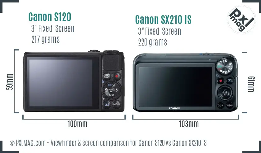 Canon S120 vs Canon SX210 IS Screen and Viewfinder comparison