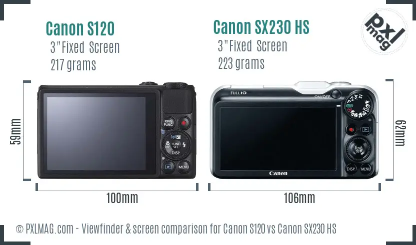 Canon S120 vs Canon SX230 HS Screen and Viewfinder comparison