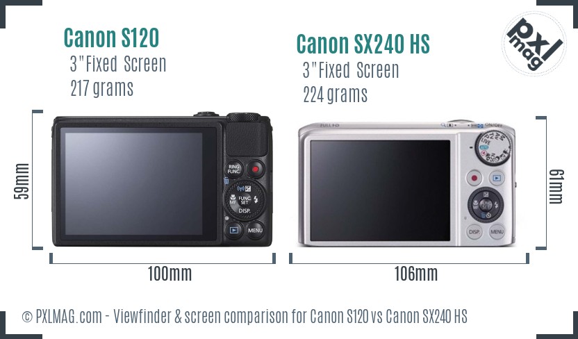 Canon S120 vs Canon SX240 HS Screen and Viewfinder comparison