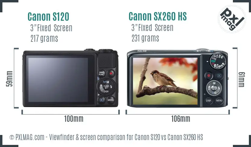 Canon S120 vs Canon SX260 HS Screen and Viewfinder comparison