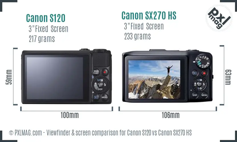 Canon S120 vs Canon SX270 HS Screen and Viewfinder comparison