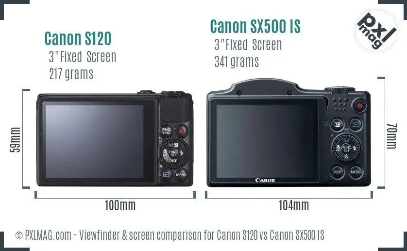 Canon S120 vs Canon SX500 IS Screen and Viewfinder comparison