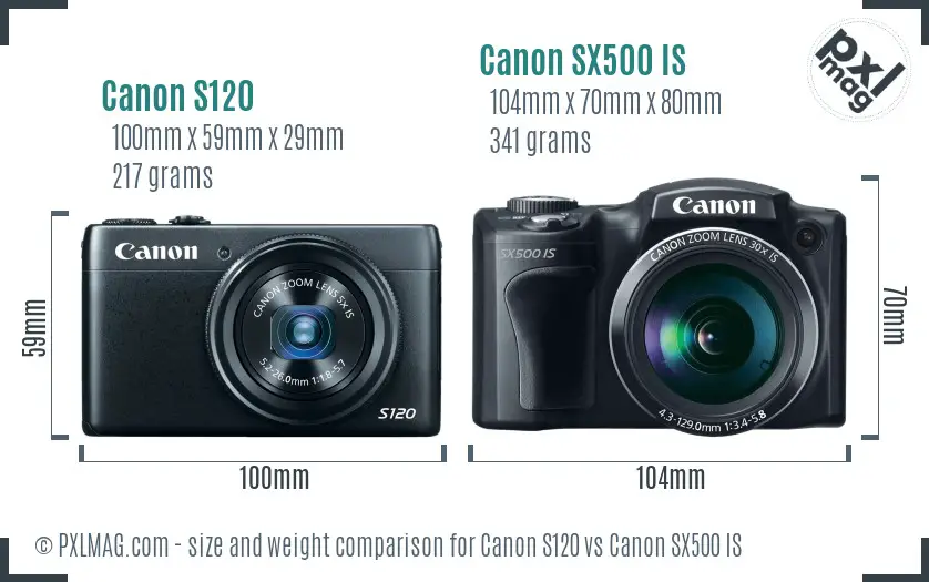 Canon S120 vs Canon SX500 IS size comparison