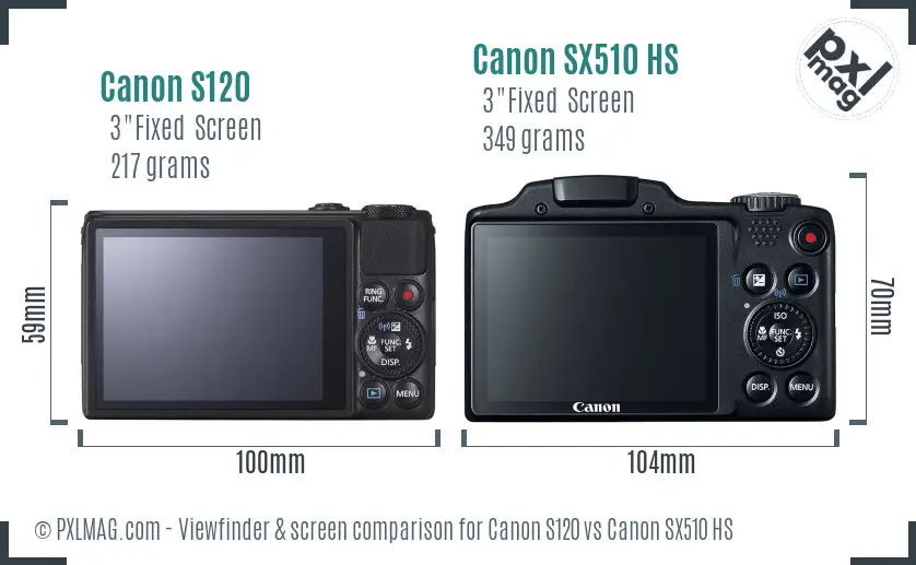 Canon S120 vs Canon SX510 HS Screen and Viewfinder comparison