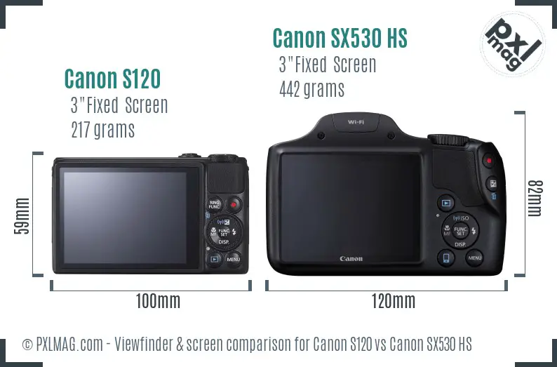 Canon S120 vs Canon SX530 HS Screen and Viewfinder comparison