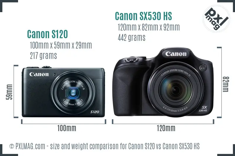 Canon S120 vs Canon SX530 HS size comparison