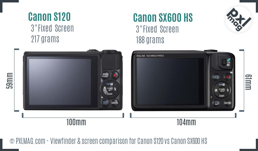 Canon S120 vs Canon SX600 HS Screen and Viewfinder comparison