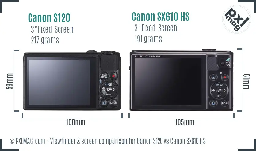 Canon S120 vs Canon SX610 HS Screen and Viewfinder comparison Canon S120 vs Canon SX610 HS Screen and Viewfinder comparison