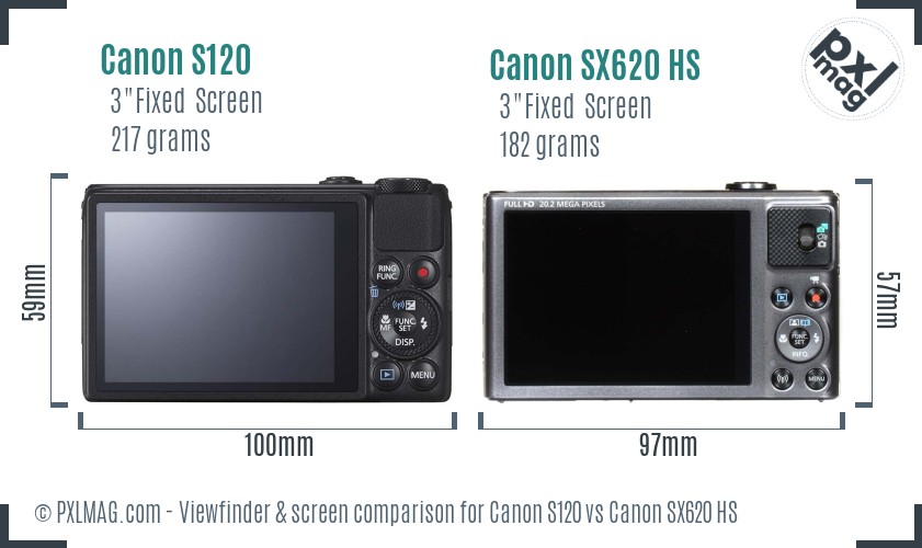 Canon S120 vs Canon SX620 HS Screen and Viewfinder comparison