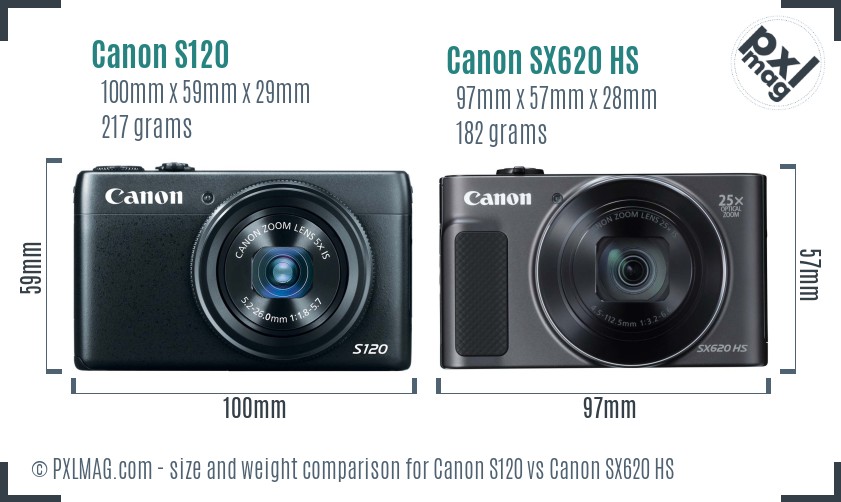 Canon S120 vs Canon SX620 HS size comparison