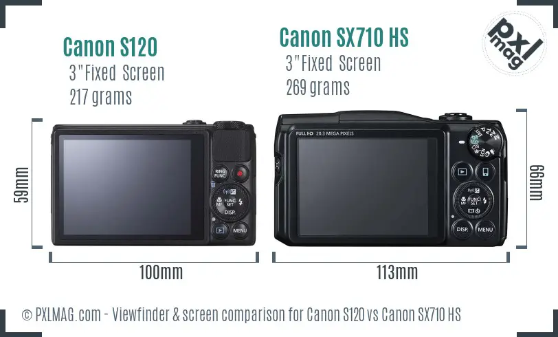Canon S120 vs Canon SX710 HS Screen and Viewfinder comparison