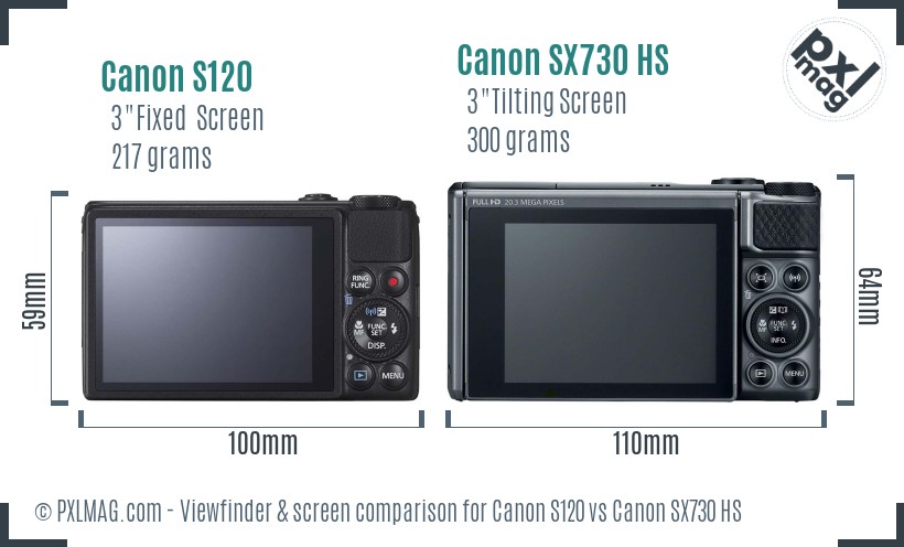 Canon S120 vs Canon SX730 HS Screen and Viewfinder comparison