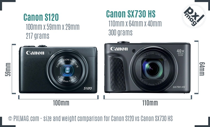 Canon S120 vs Canon SX730 HS size comparison