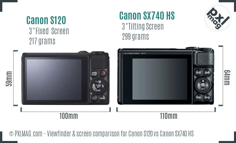 Canon S120 vs Canon SX740 HS Screen and Viewfinder comparison