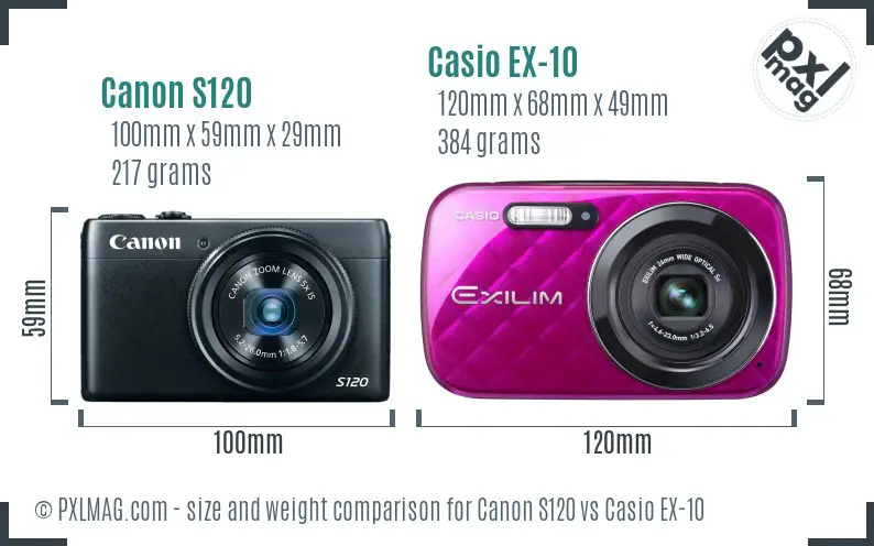 Canon S120 vs Casio EX-10 size comparison