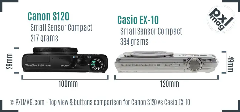 Canon S120 vs Casio EX-10 top view buttons comparison