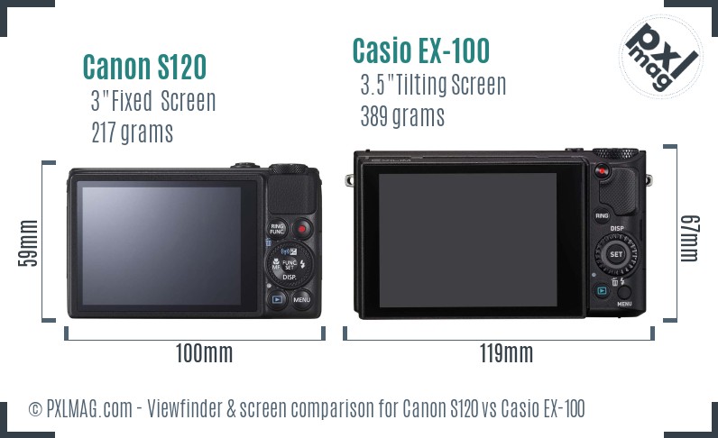 Canon S120 vs Casio EX-100 Screen and Viewfinder comparison
