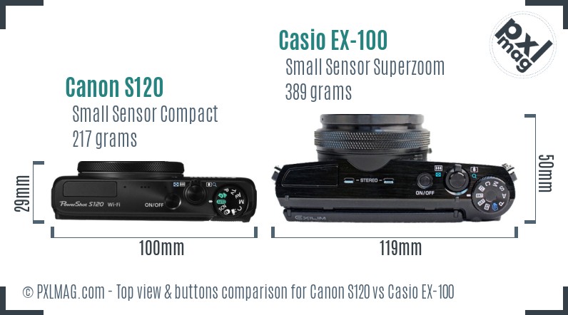 Canon S120 vs Casio EX-100 top view buttons comparison
