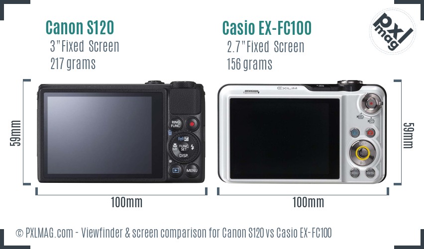 Canon S120 vs Casio EX-FC100 Screen and Viewfinder comparison