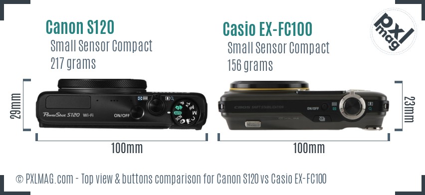 Canon S120 vs Casio EX-FC100 top view buttons comparison