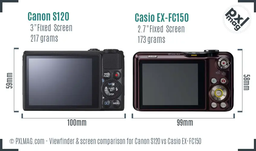 Canon S120 vs Casio EX-FC150 Screen and Viewfinder comparison