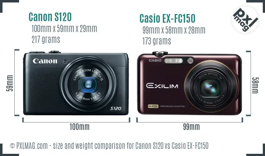 Canon S120 vs Casio EX-FC150 size comparison