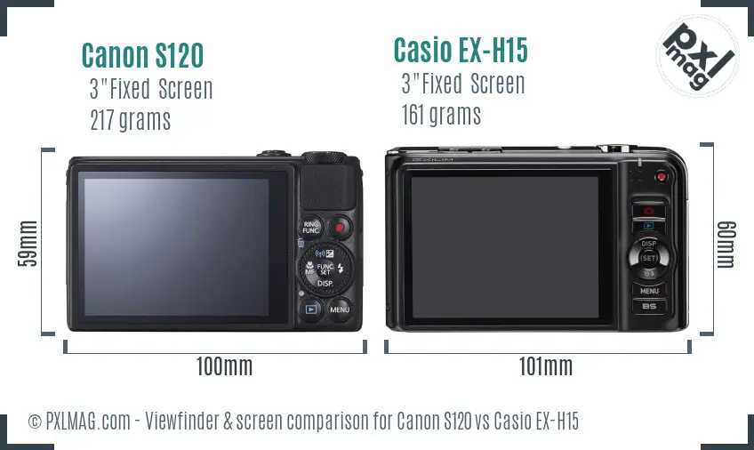 Canon S120 vs Casio EX-H15 Screen and Viewfinder comparison