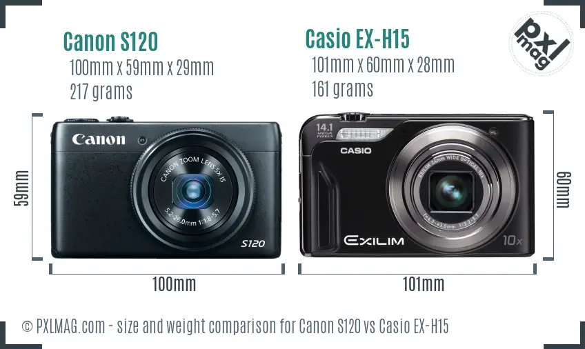 Canon S120 vs Casio EX-H15 size comparison