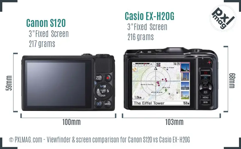 Canon S120 vs Casio EX-H20G Screen and Viewfinder comparison