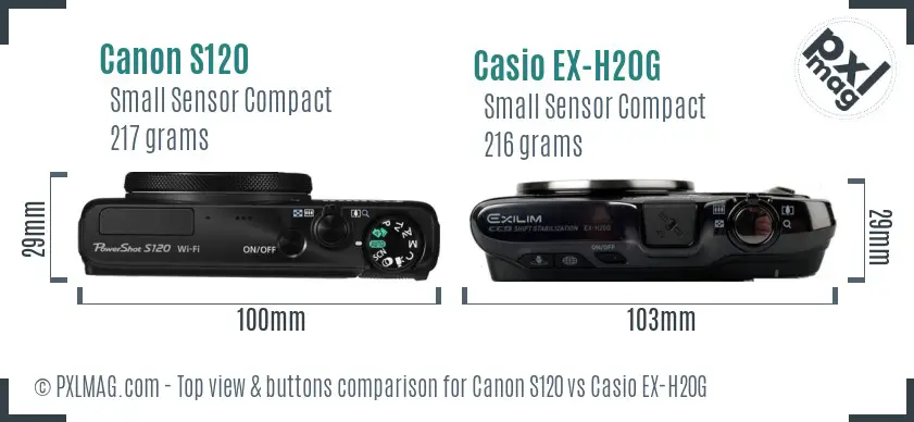 Canon S120 vs Casio EX-H20G top view buttons comparison